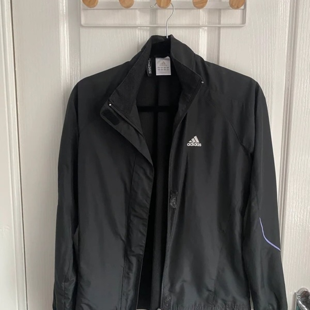 Adidas Men's Black Windbreaker with White Logo